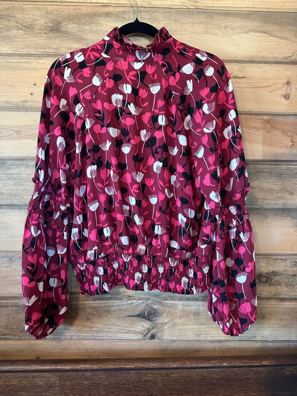 CAbi Raspberry Floral Ruffle V-Neck Blouse - Picture 3 of 3